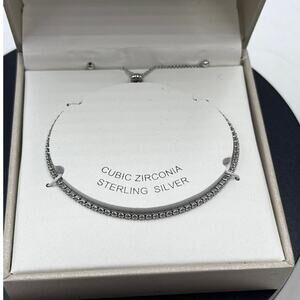 Rachel Zoe Sterling Silver Cubic zirconia Tennis Adjustable Bolo Bracelet New
